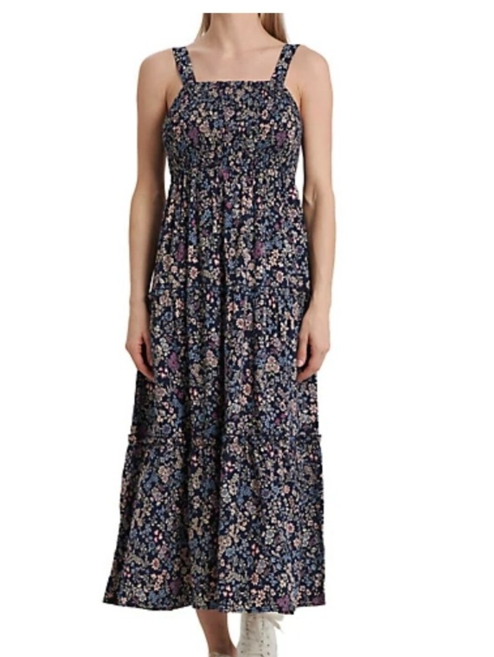 Vintage Thread Navy Floral Smocked Strap Maxi Dress